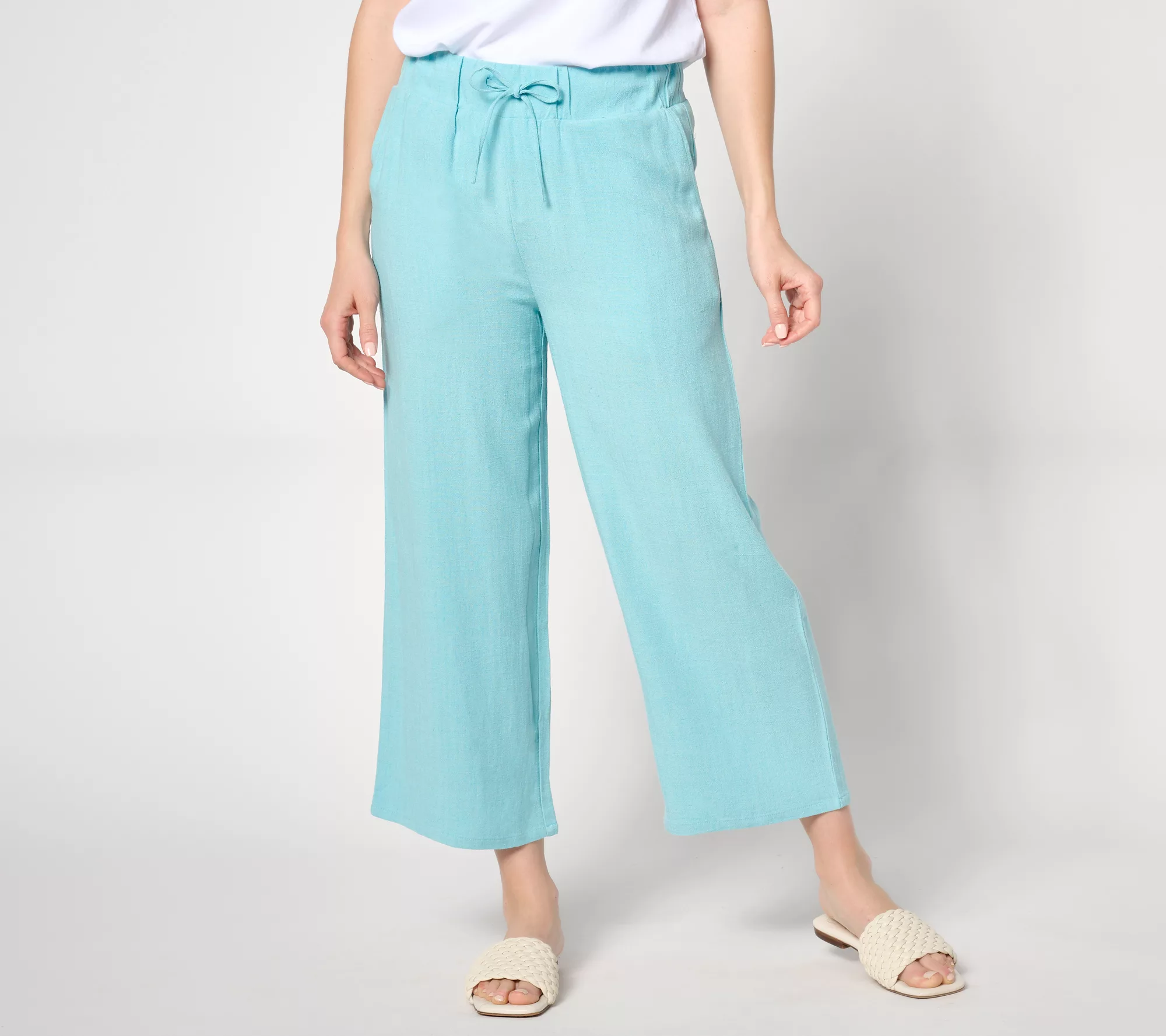 "As Is" LOGO Linens by Lori Goldstein Petite Wide Leg Crop Pants