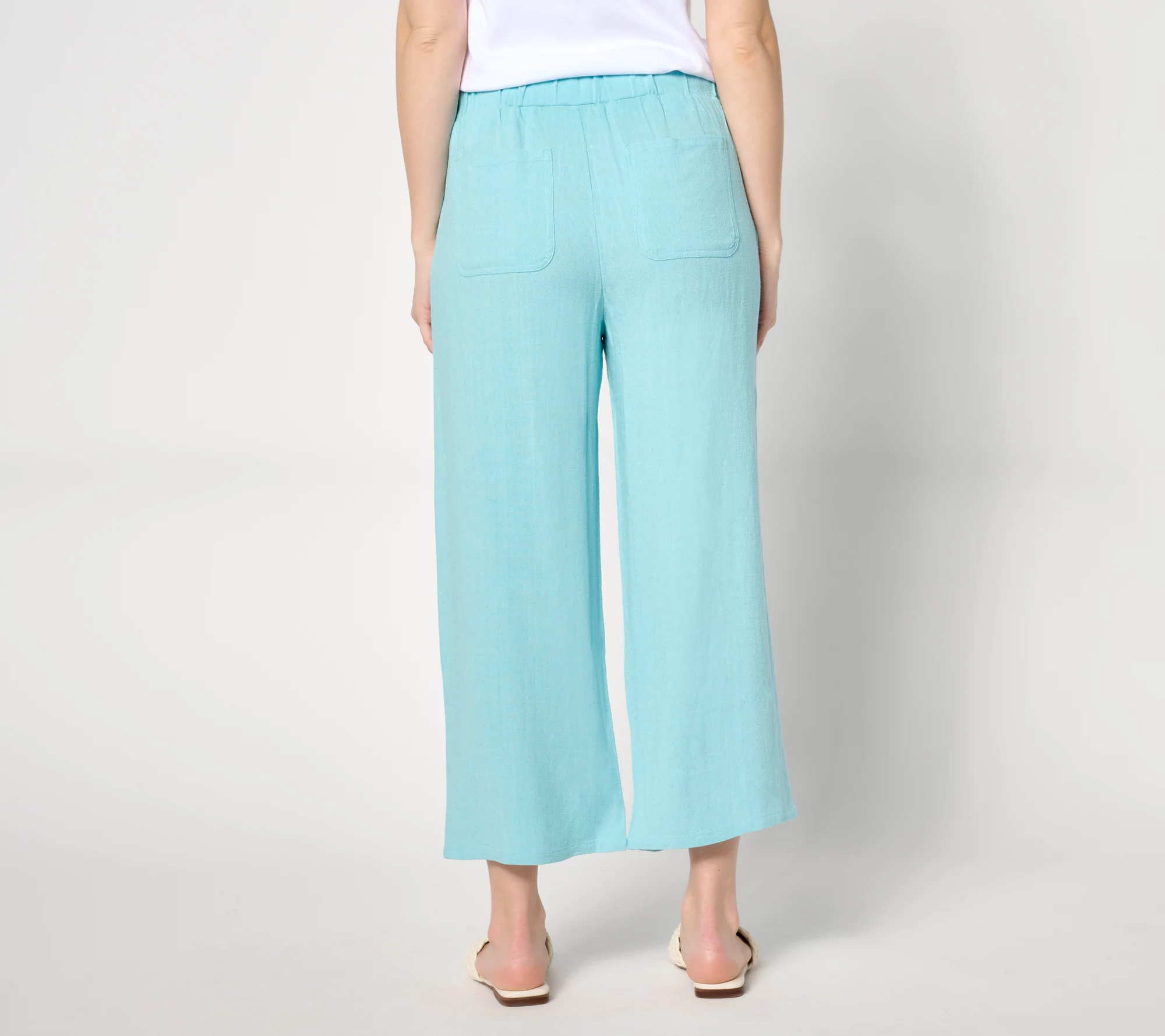 "As Is" LOGO Linens by Lori Goldstein Petite Wide Leg Crop Pants