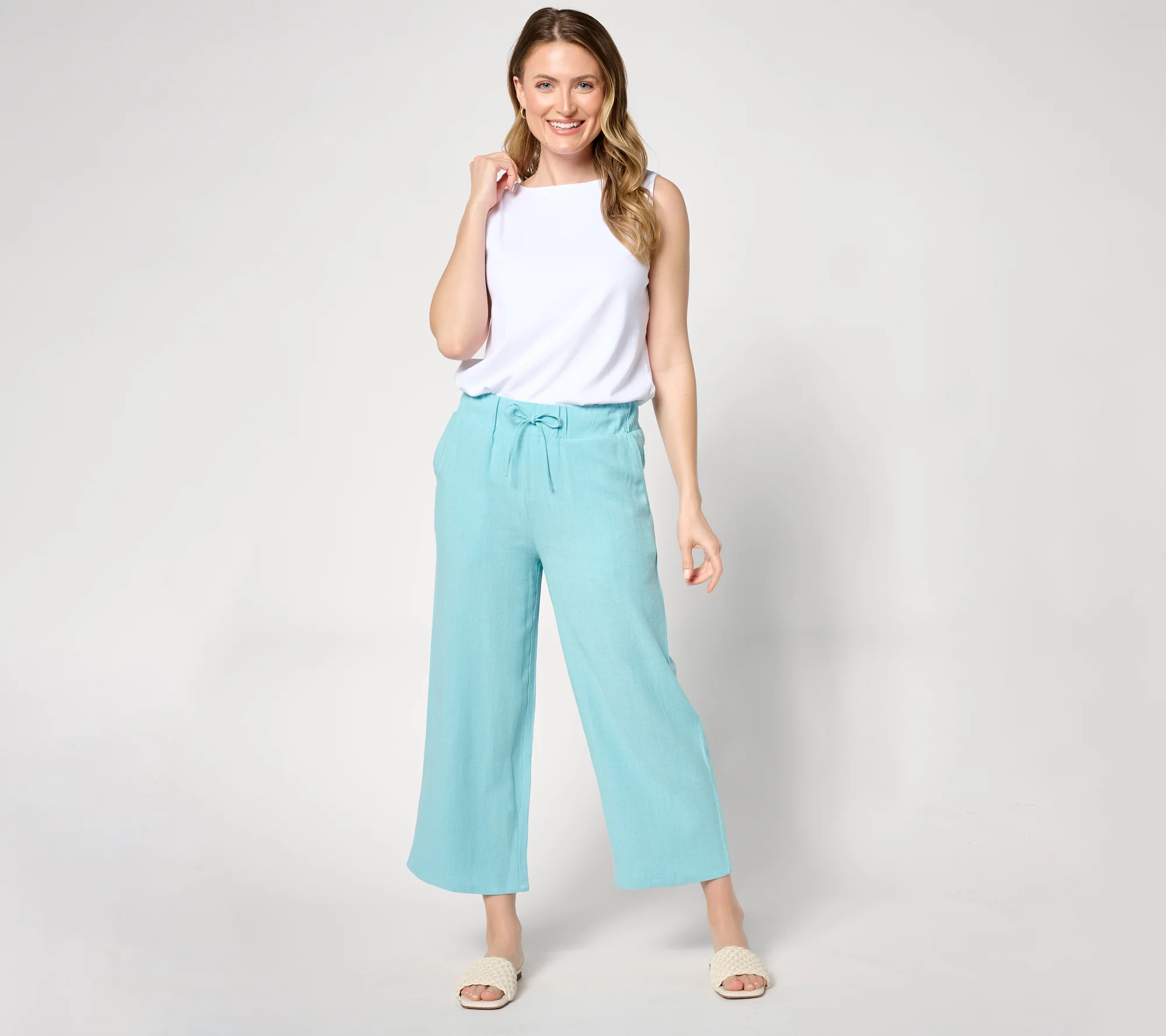 "As Is" LOGO Linens by Lori Goldstein Petite Wide Leg Crop Pants