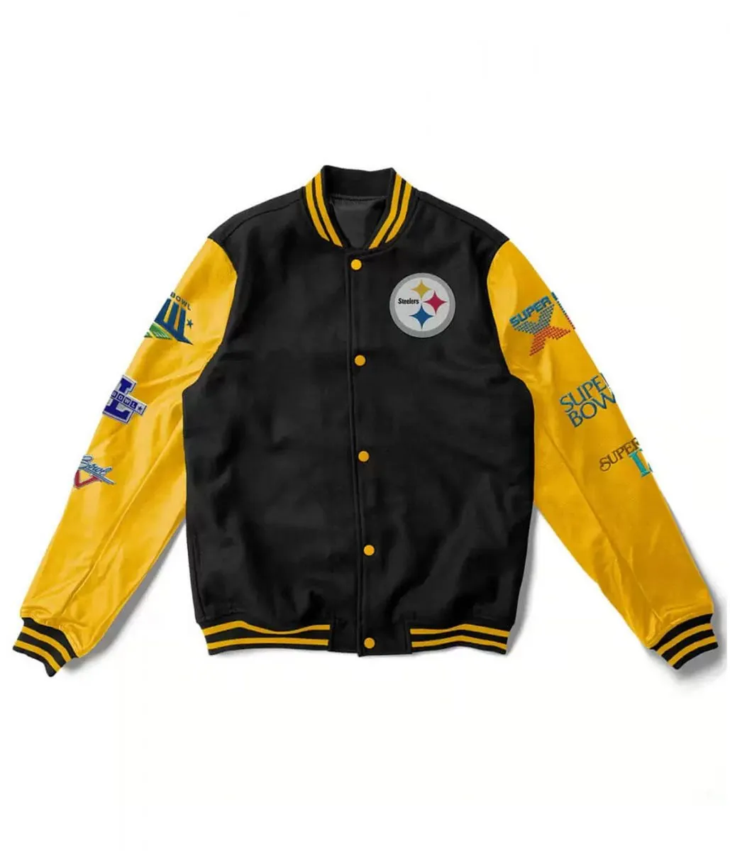 6X Pittsburgh Steelers Super Bowl Champions Yellow/Black Varsity Jacket