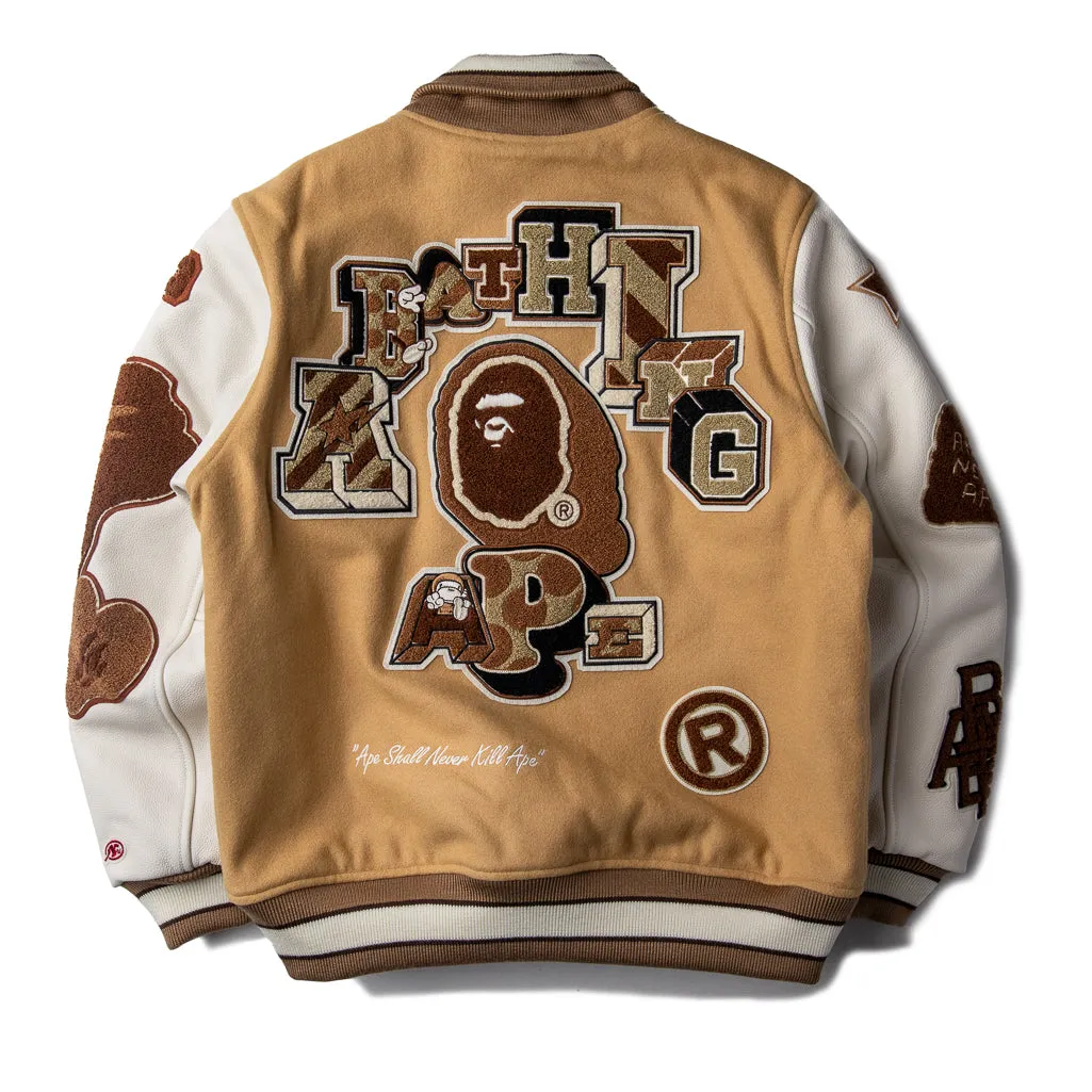 A Bathing Ape Motif Varsity Jacket - Beige