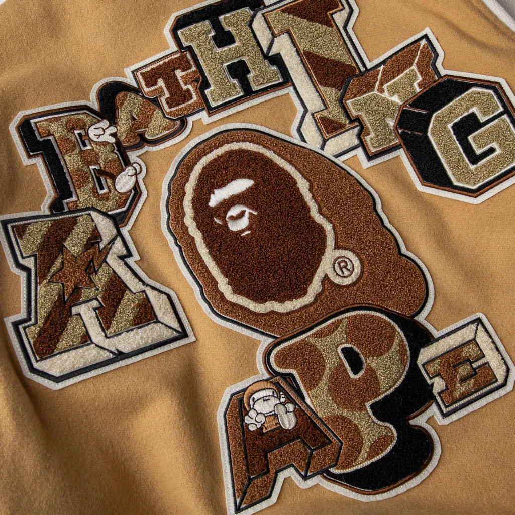 A Bathing Ape Motif Varsity Jacket - Beige