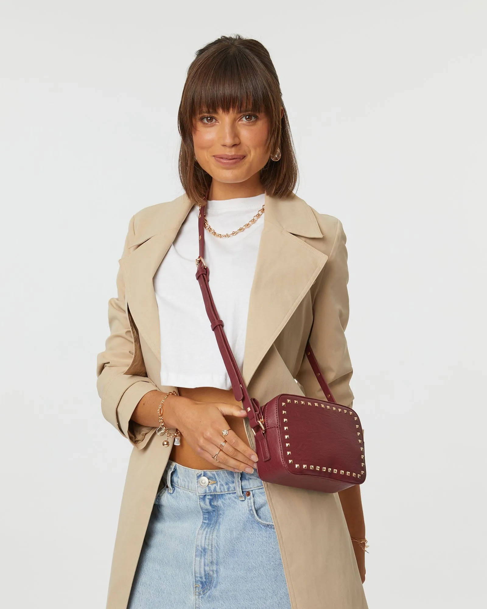 Berry Chloe Stud Crossbody Bag