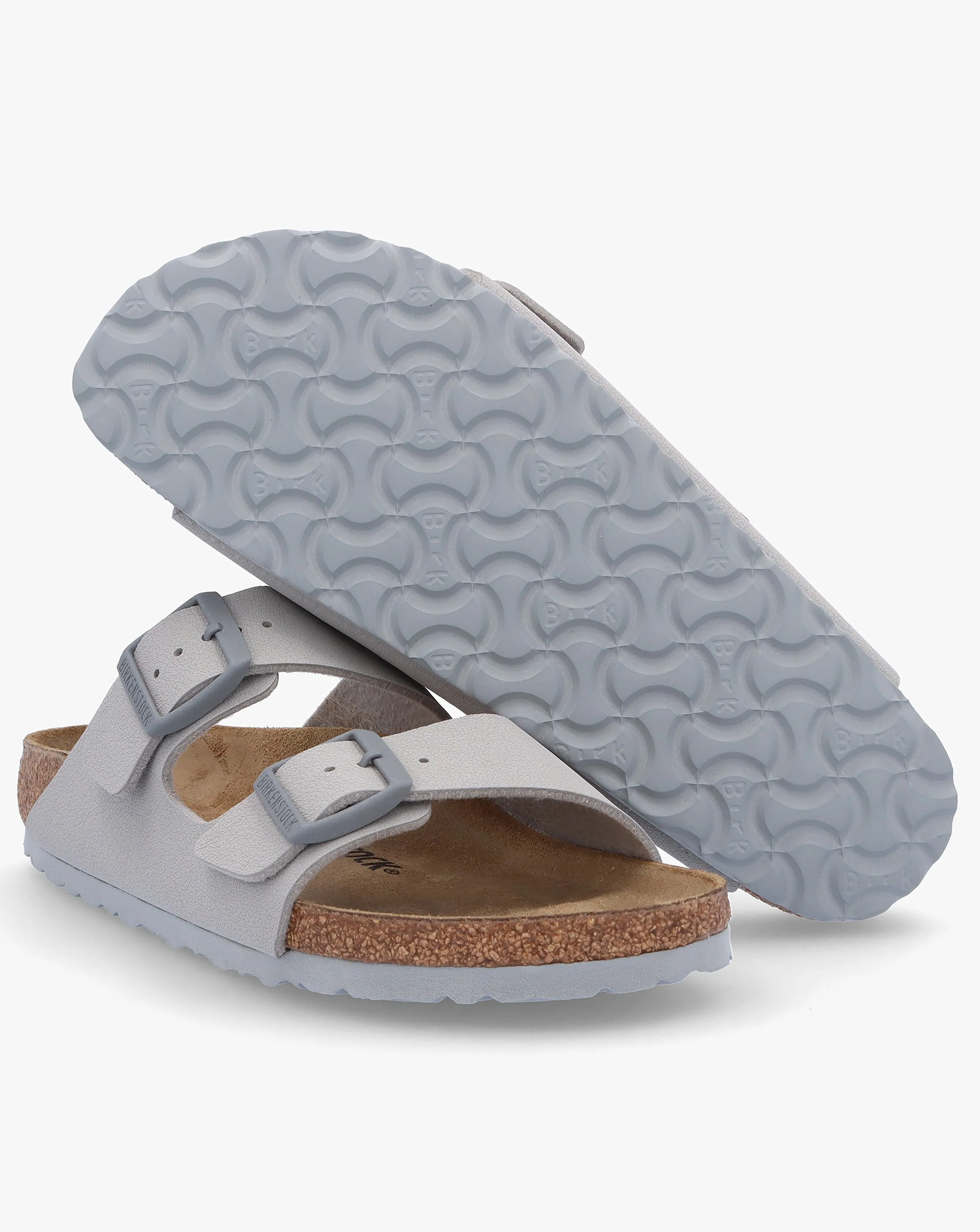 Birkenstock Arizona Birko-Flor Stone Coin Two Bar Mules Narrow Width | Simply Be