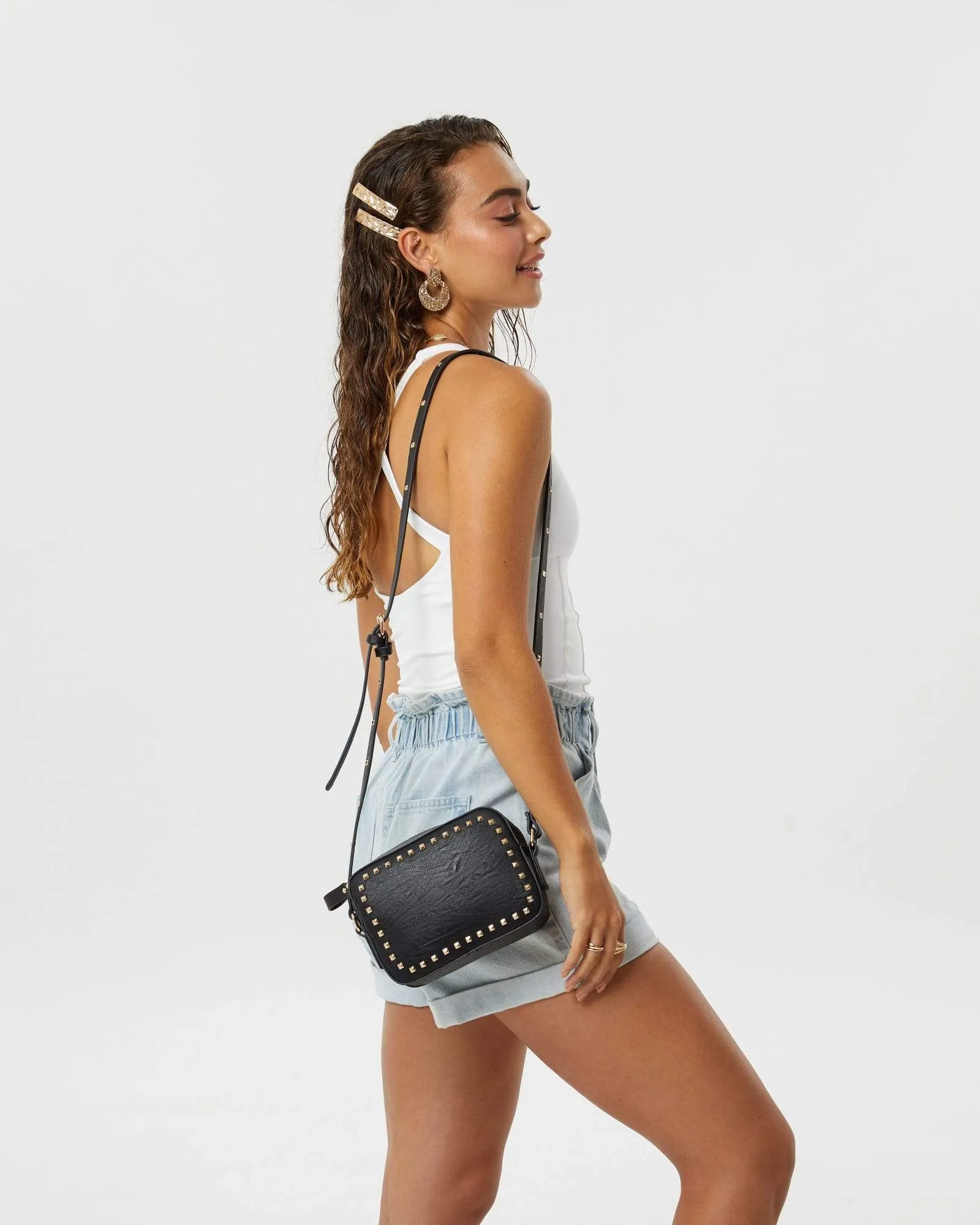 Black Chloe Stud Crossbody Bag