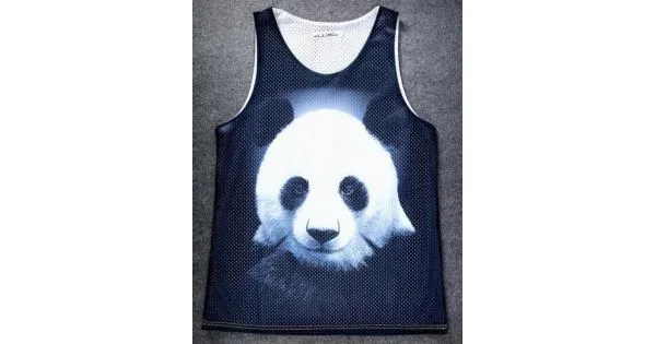 Black White Giant Panda Net Sleeveless Mens T-shirt Vest Sports Tank Top