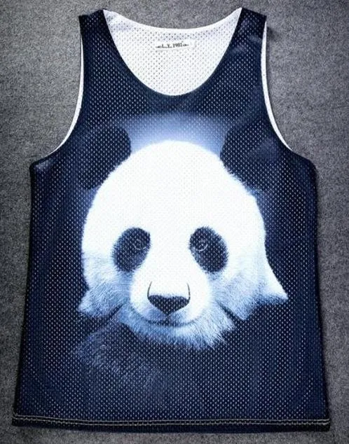 Black White Giant Panda Net Sleeveless Mens T-shirt Vest Sports Tank Top