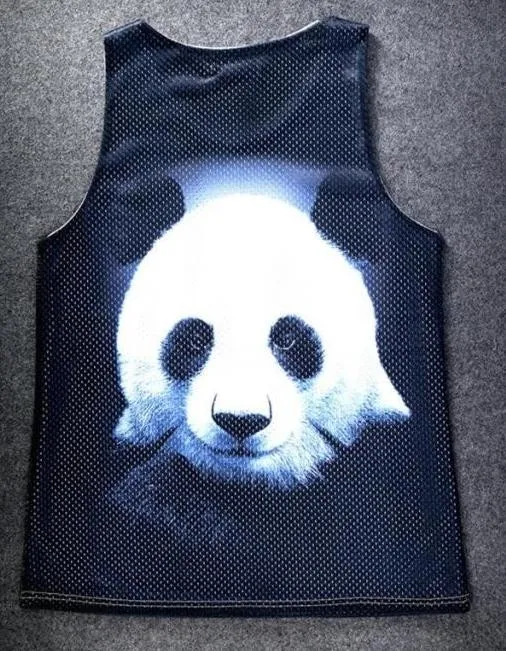 Black White Giant Panda Net Sleeveless Mens T-shirt Vest Sports Tank Top