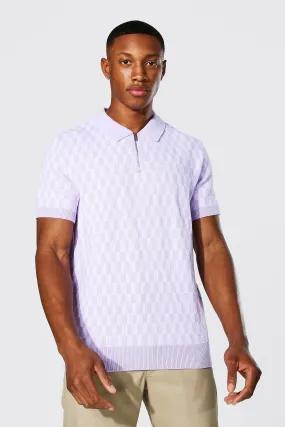 Checkerboard Knitted Polo | boohooMAN UK