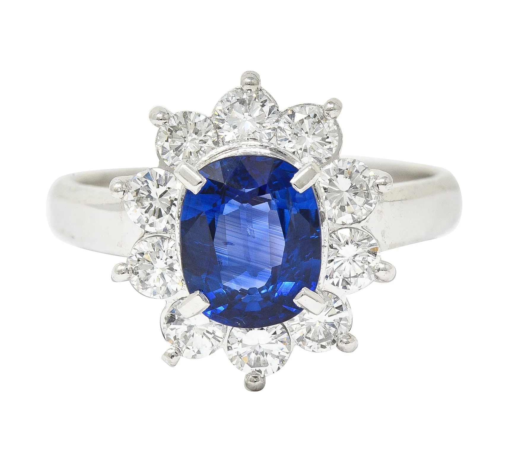 Contemporary 2.13 CTW Cushion Cut Sapphire Diamond Platinum Halo Ring