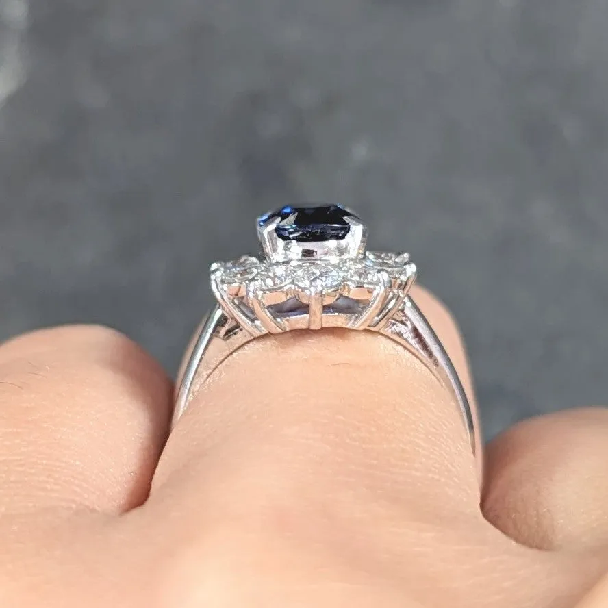 Contemporary 2.13 CTW Cushion Cut Sapphire Diamond Platinum Halo Ring