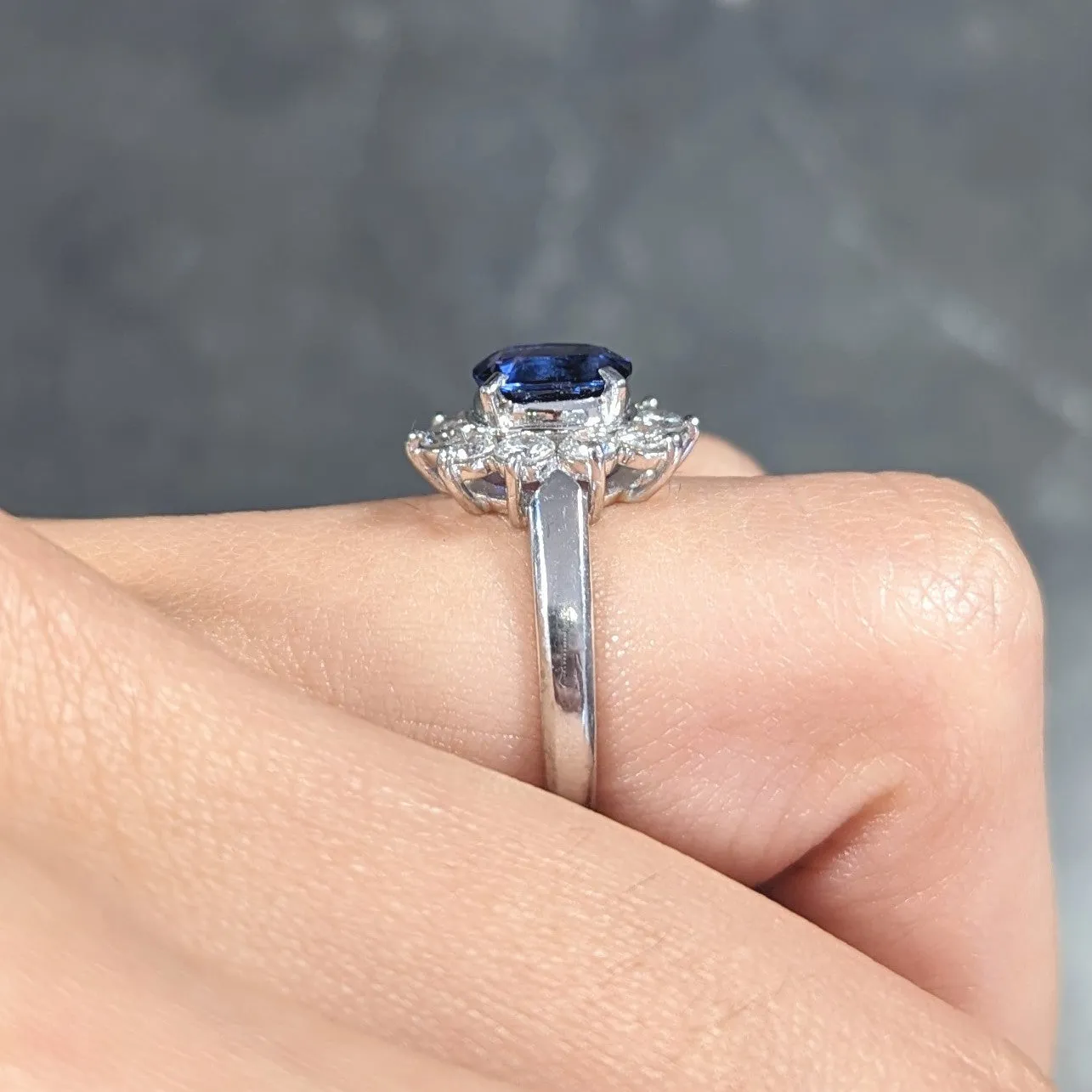 Contemporary 2.13 CTW Cushion Cut Sapphire Diamond Platinum Halo Ring