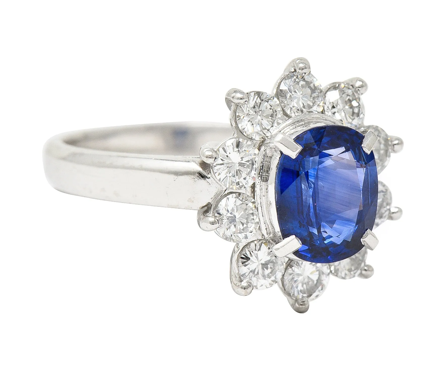 Contemporary 2.13 CTW Cushion Cut Sapphire Diamond Platinum Halo Ring