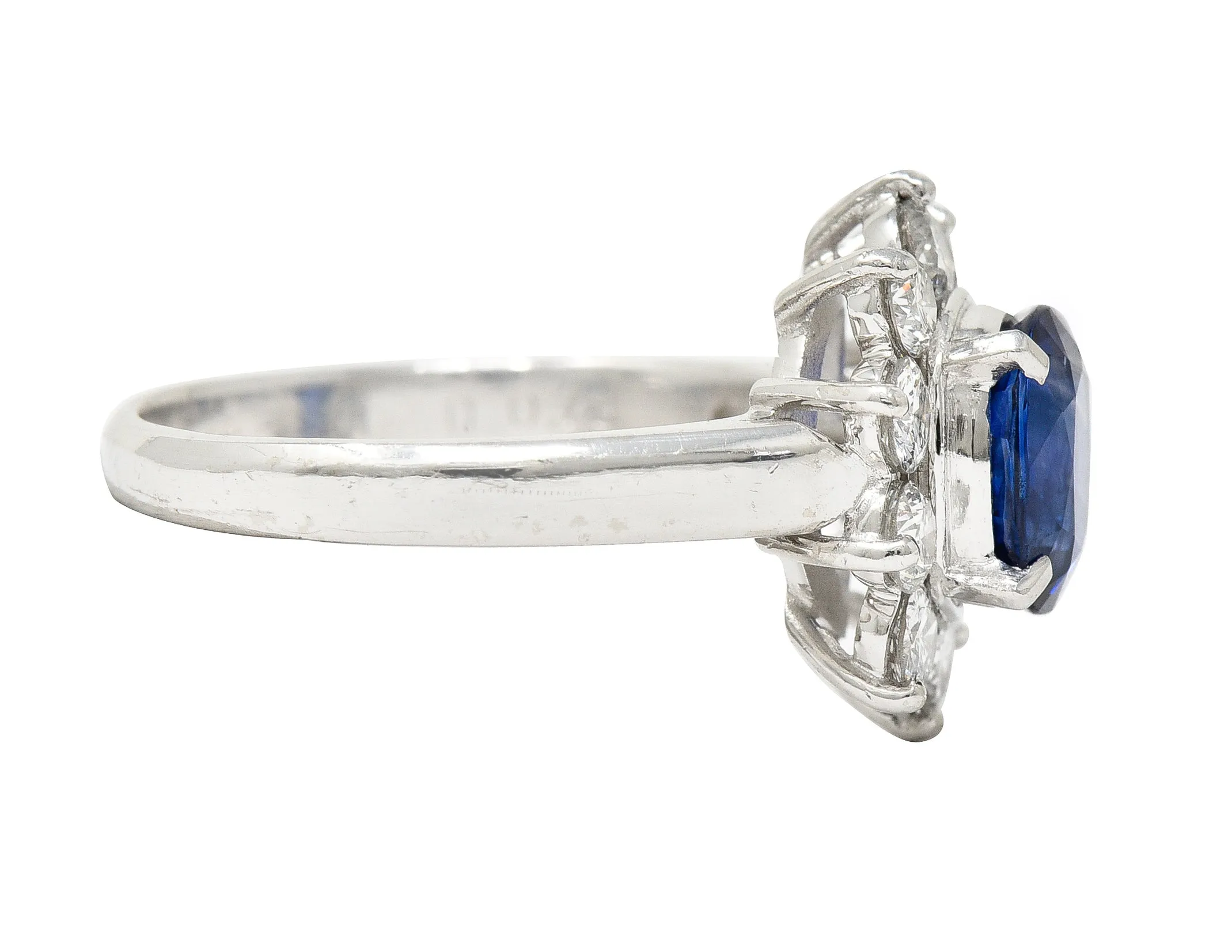 Contemporary 2.13 CTW Cushion Cut Sapphire Diamond Platinum Halo Ring