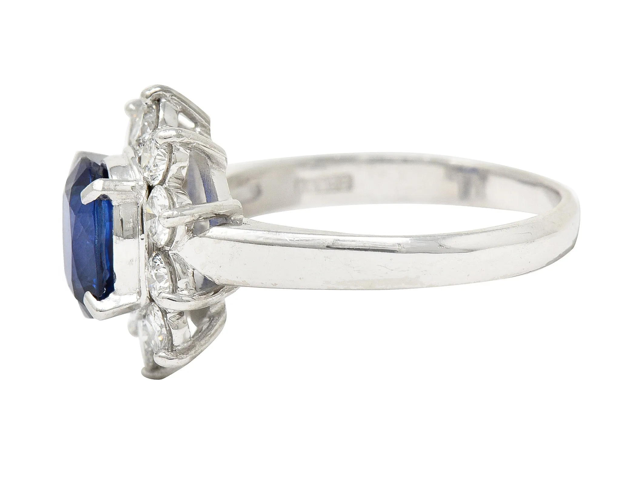 Contemporary 2.13 CTW Cushion Cut Sapphire Diamond Platinum Halo Ring