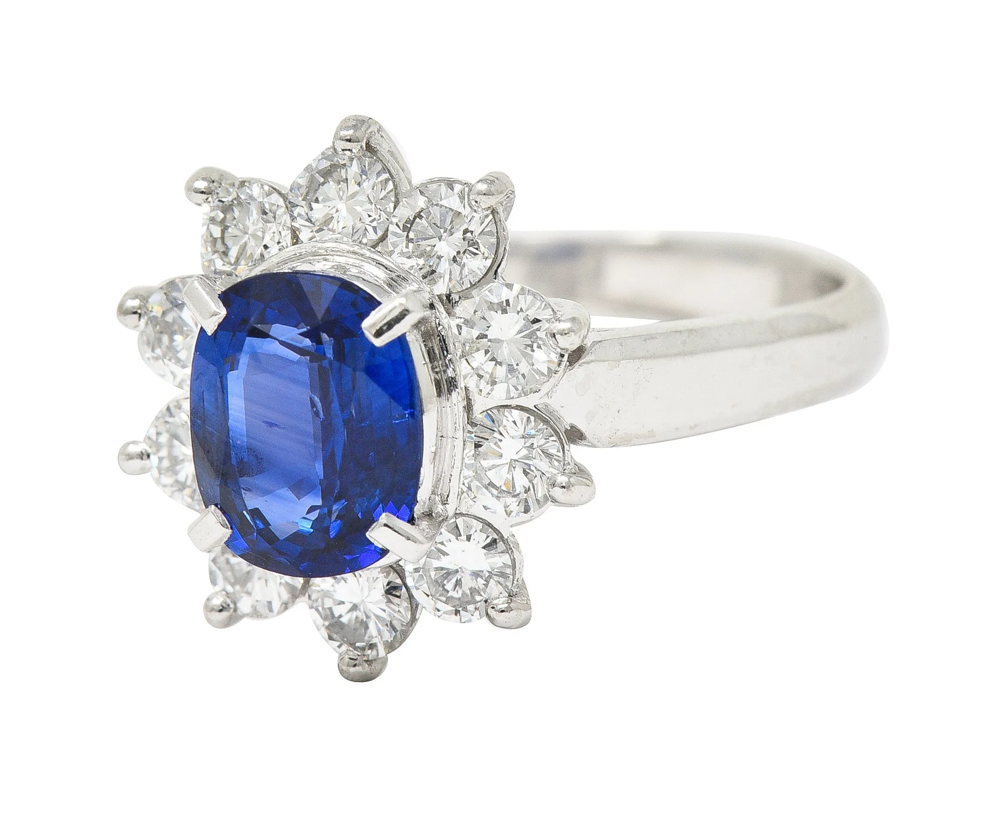 Contemporary 2.13 CTW Cushion Cut Sapphire Diamond Platinum Halo Ring