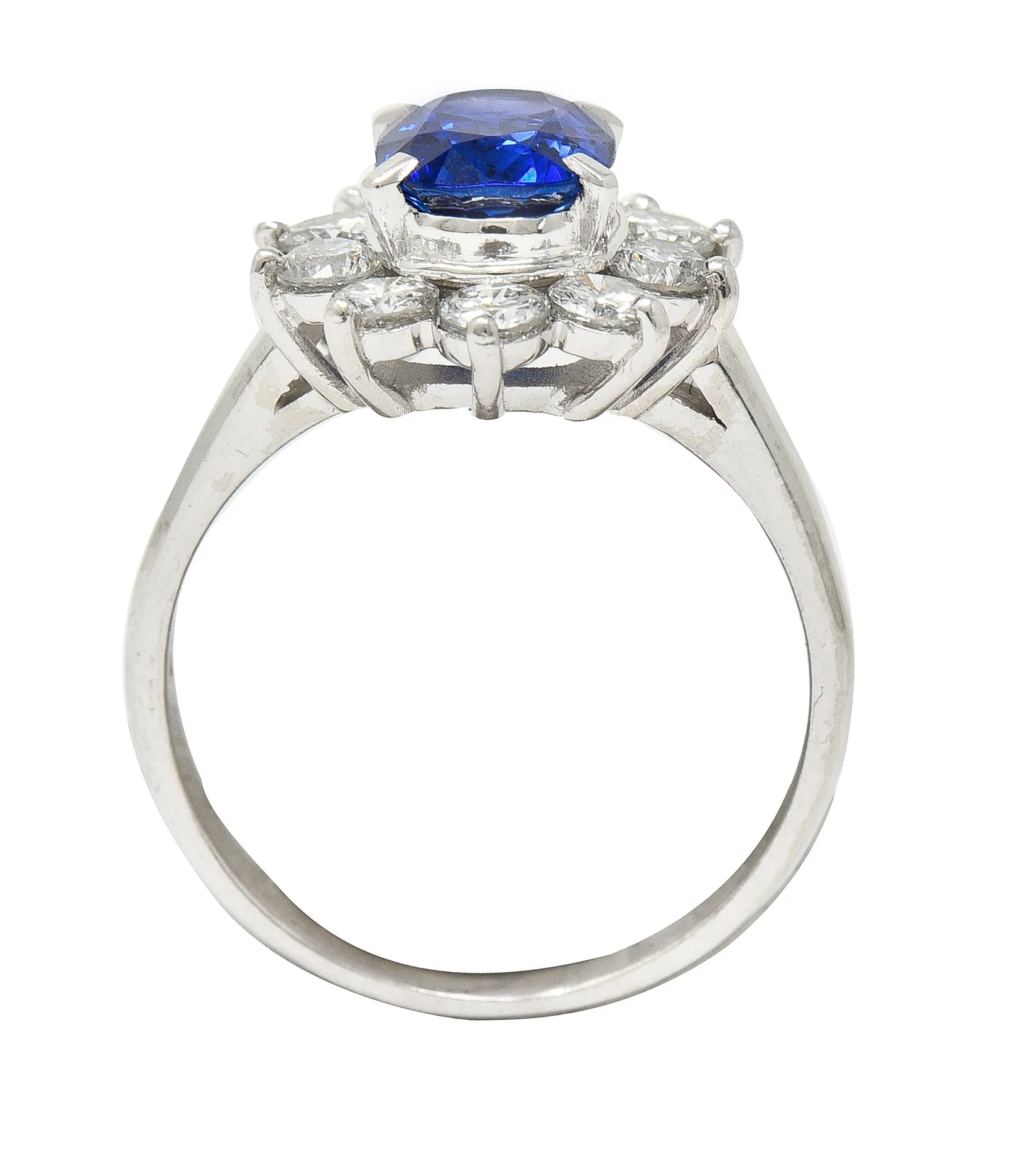 Contemporary 2.13 CTW Cushion Cut Sapphire Diamond Platinum Halo Ring