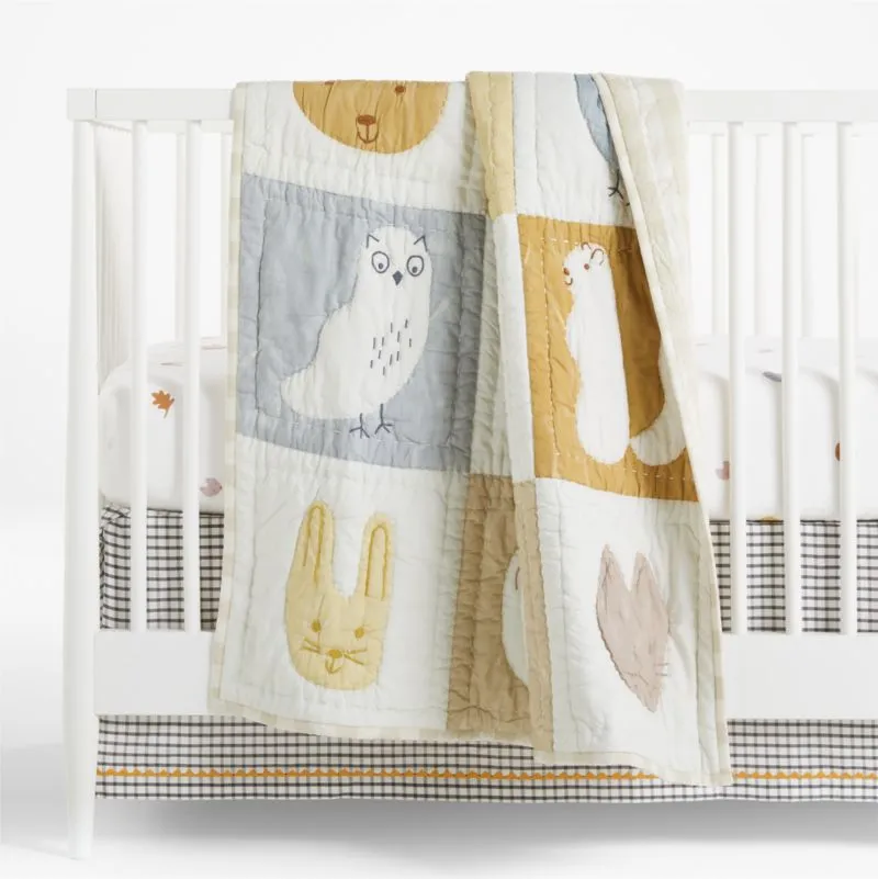 Crate&Barrel Forest Animals Organic Cotton Baby Crib Quilt