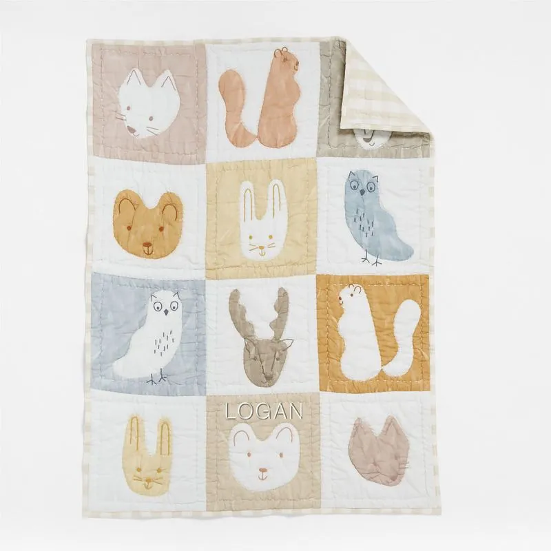 Crate&Barrel Forest Animals Organic Cotton Baby Crib Quilt