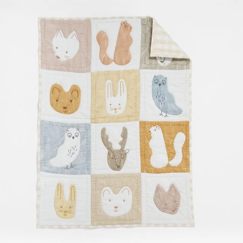 Crate&Barrel Forest Animals Organic Cotton Baby Crib Quilt