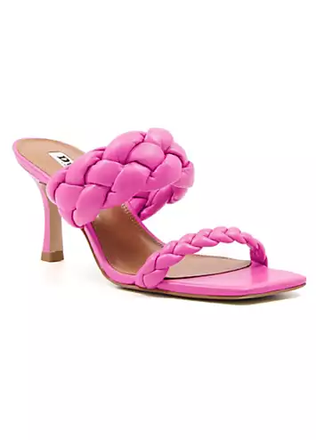 Dune London Message Pink Leather Plaited Strap Heeled Mules | Grattan