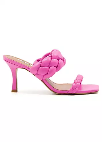 Dune London Message Pink Leather Plaited Strap Heeled Mules | Grattan