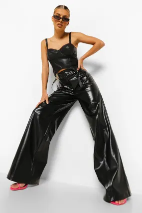 Faux Leather Pocket Straight Leg Pants