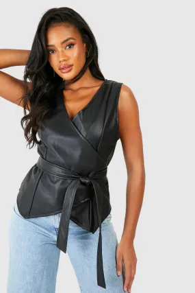 Faux Leather Tie Waist Vest