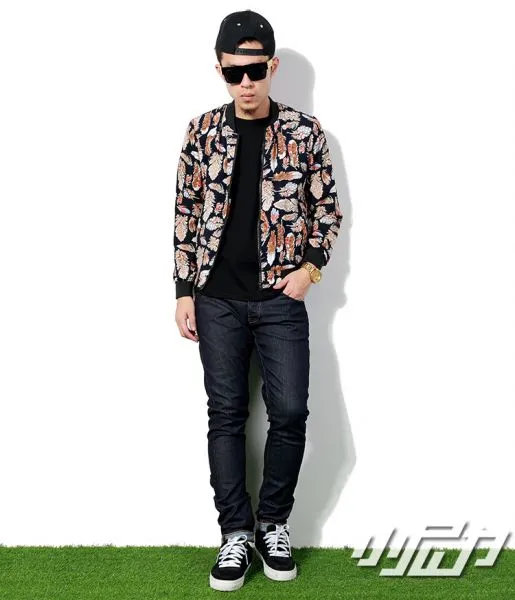 Feather Print Zip Up Vest for Men - Black White