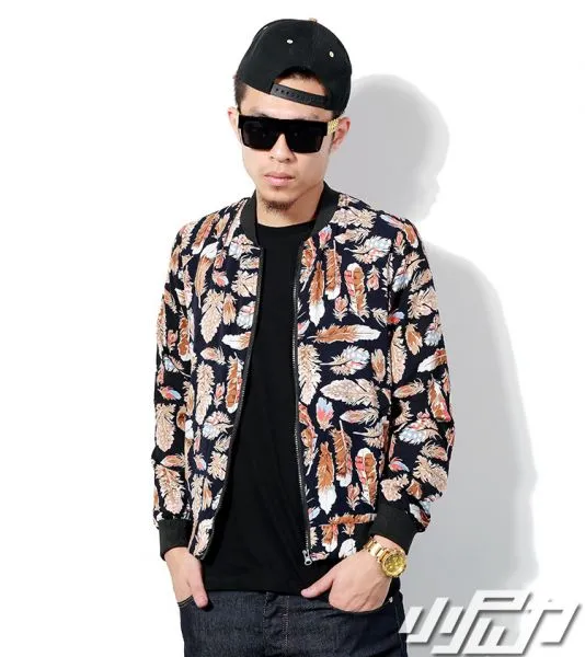 Feather Print Zip Up Vest for Men - Black White