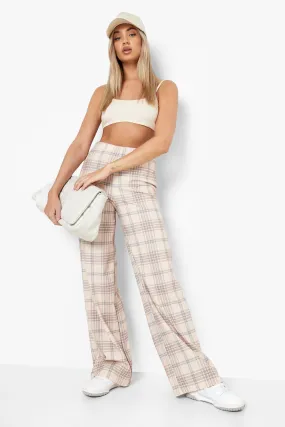 Flannel Print Straight Leg Crepe Pants