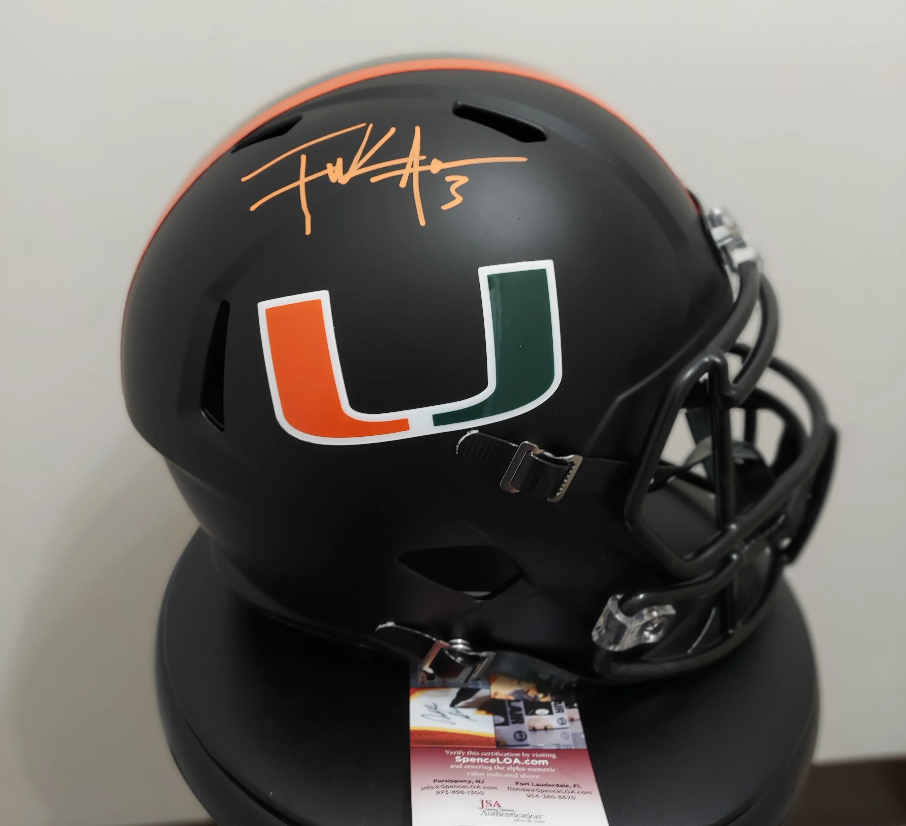 Frank Gore Autographed Full Size Miami Nights Speed Helmet with JSA Cert  - Black