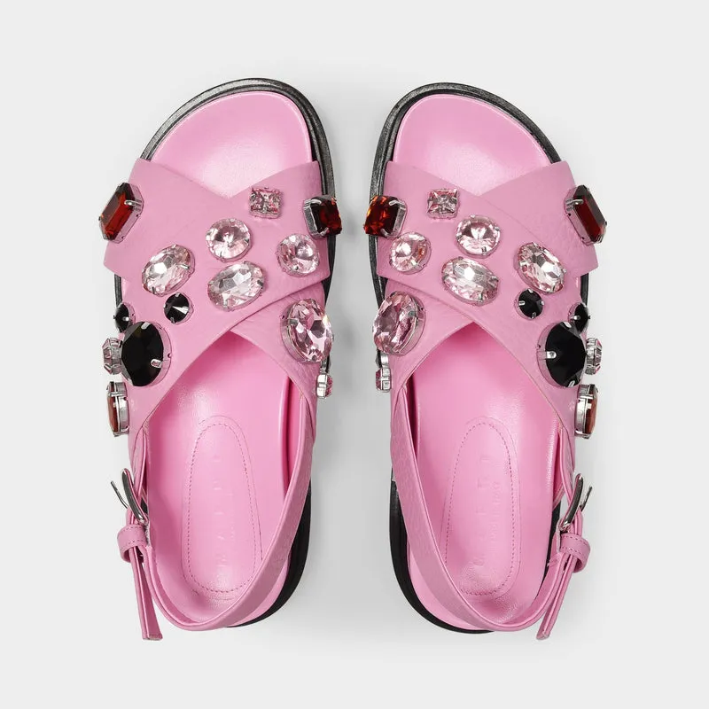 Fussbet Crossed Sandals in Pink Leather