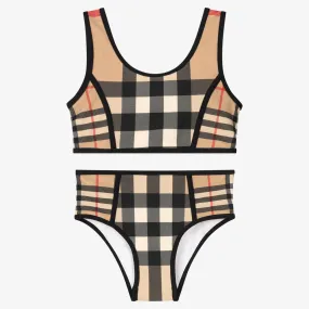 Girls Beige Check Bikini