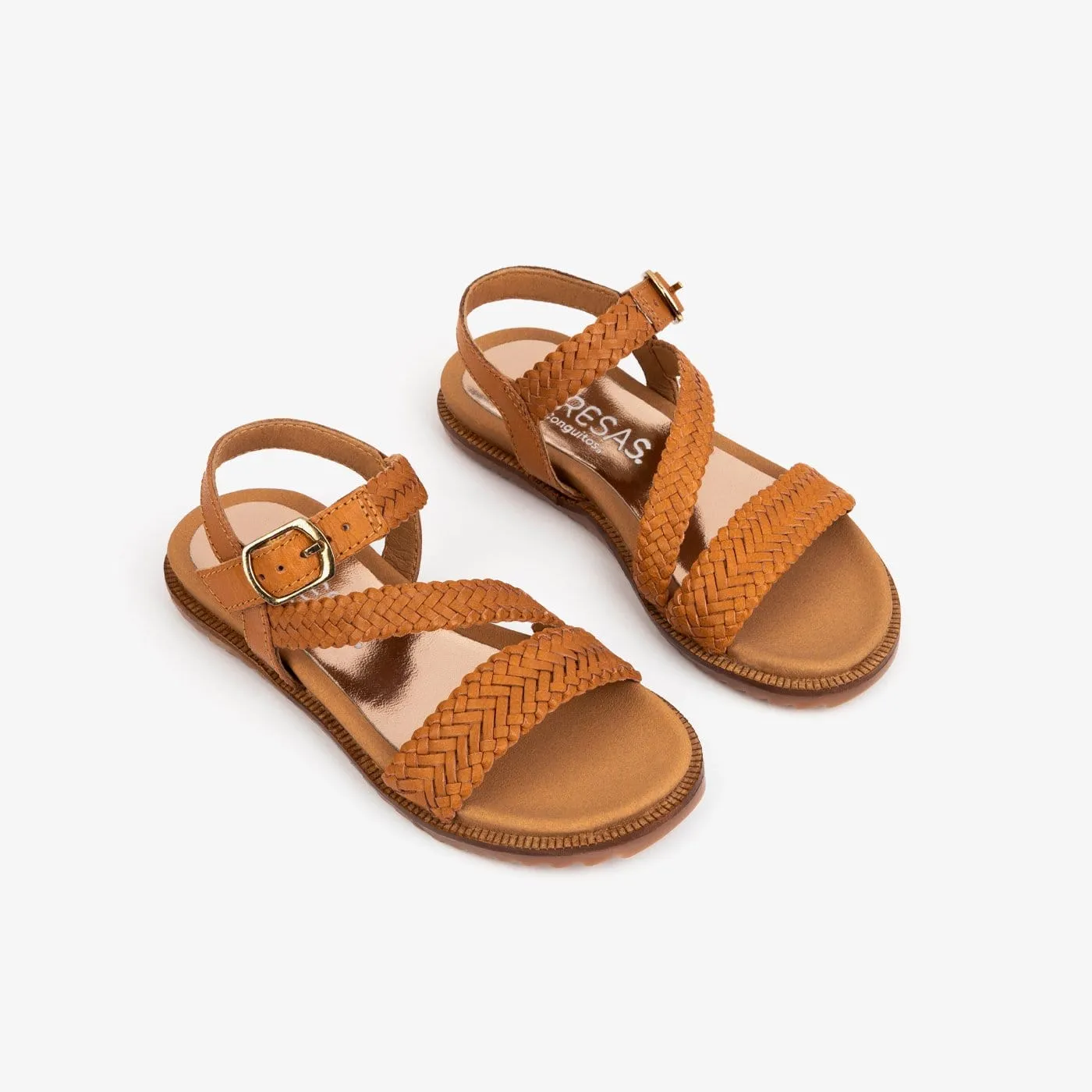 Girl's Brown Braided Leather Sandals