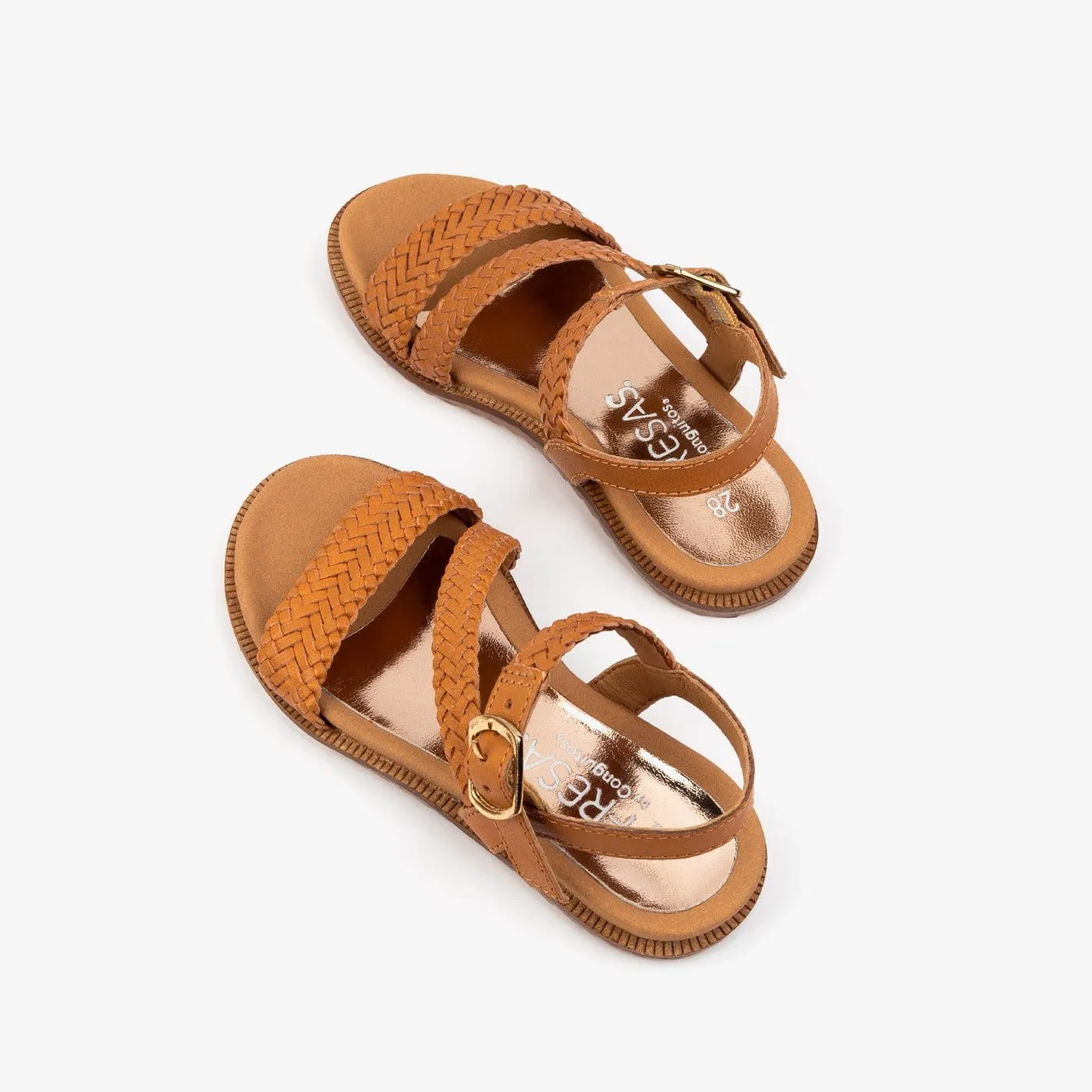 Girl's Brown Braided Leather Sandals