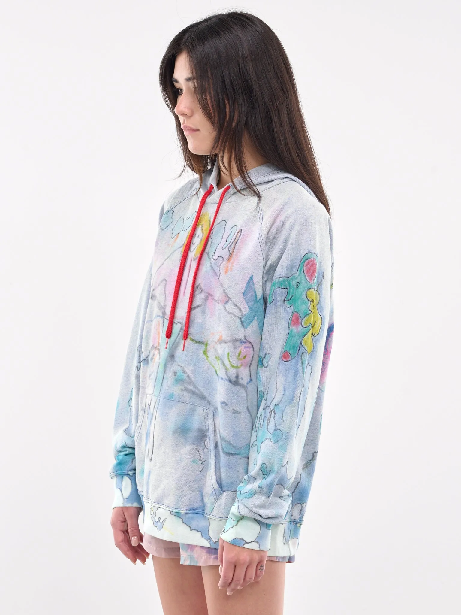 Hand Dyed & Illustrated Hoodie (CB24HL03-BEIGE-BLUE-MULTI)