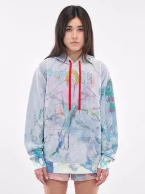 Hand Dyed & Illustrated Hoodie (CB24HL03-BEIGE-BLUE-MULTI)