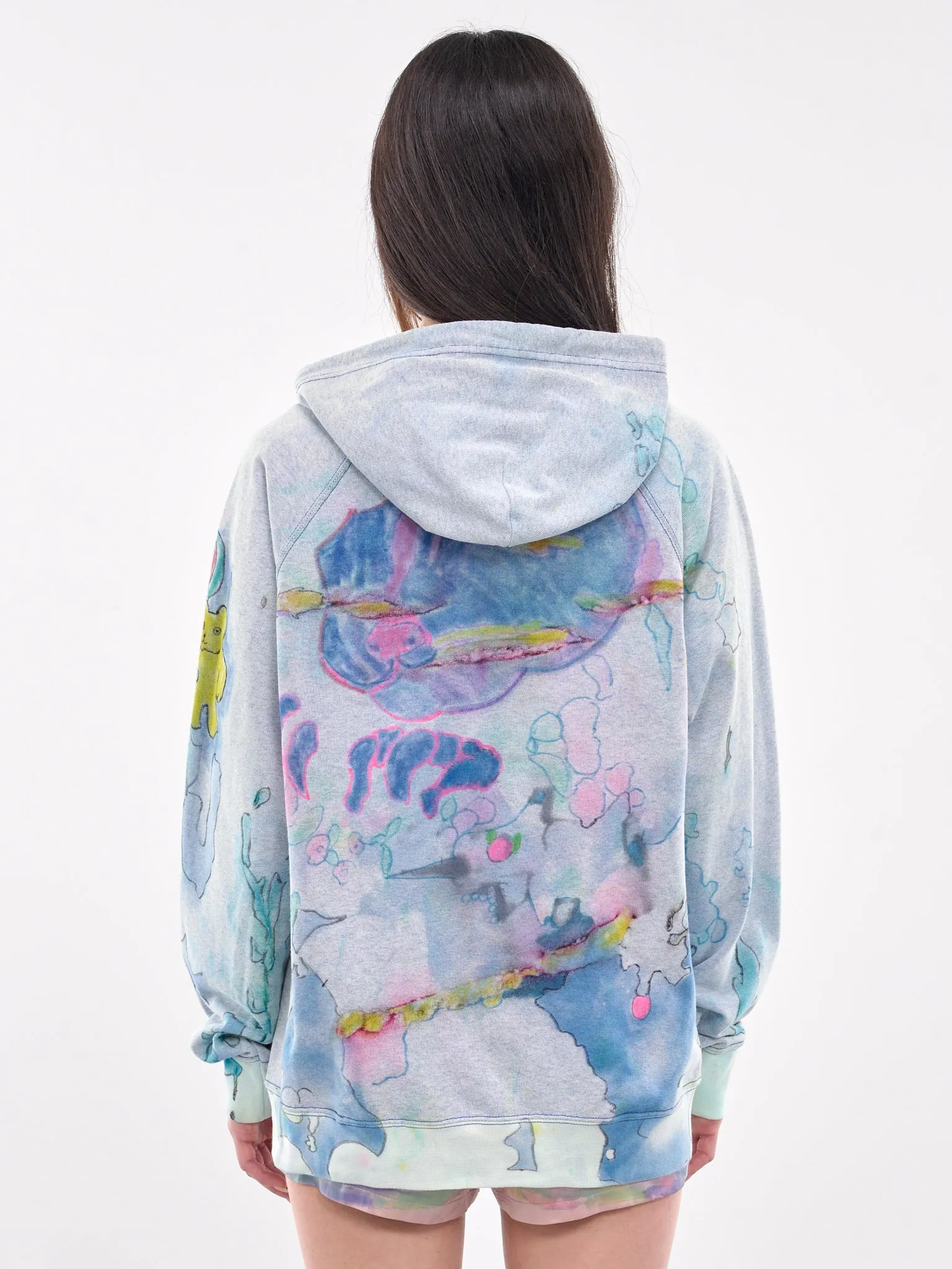 Hand Dyed & Illustrated Hoodie (CB24HL03-BEIGE-BLUE-MULTI)