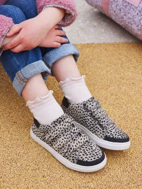 Hook-and-Loop Trainers in Fancy Leather for Girls - printed beige