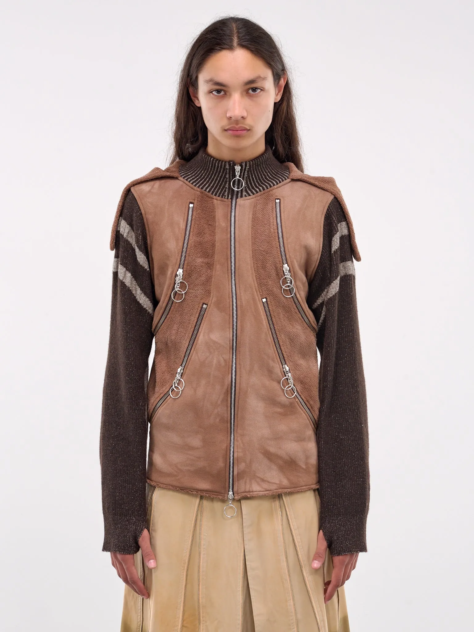 Hybrid Jersey & Mohair Zip Hoodie (HYBHOOD-BROWN-BODY-BROWN-KNIT)