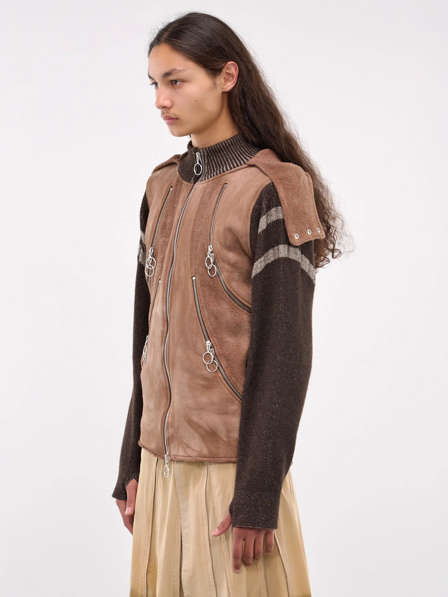 Hybrid Jersey & Mohair Zip Hoodie (HYBHOOD-BROWN-BODY-BROWN-KNIT)