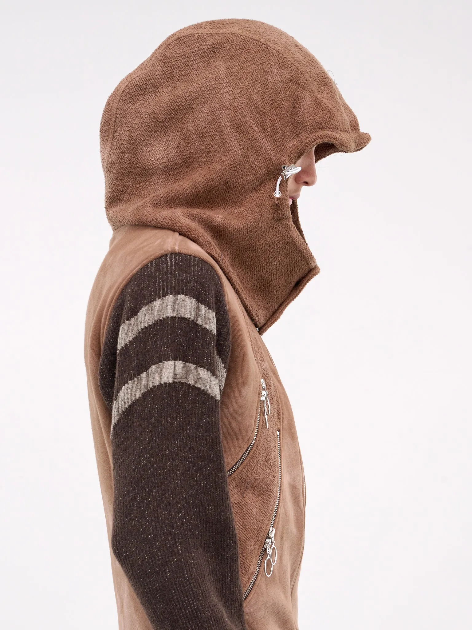 Hybrid Jersey & Mohair Zip Hoodie (HYBHOOD-BROWN-BODY-BROWN-KNIT)