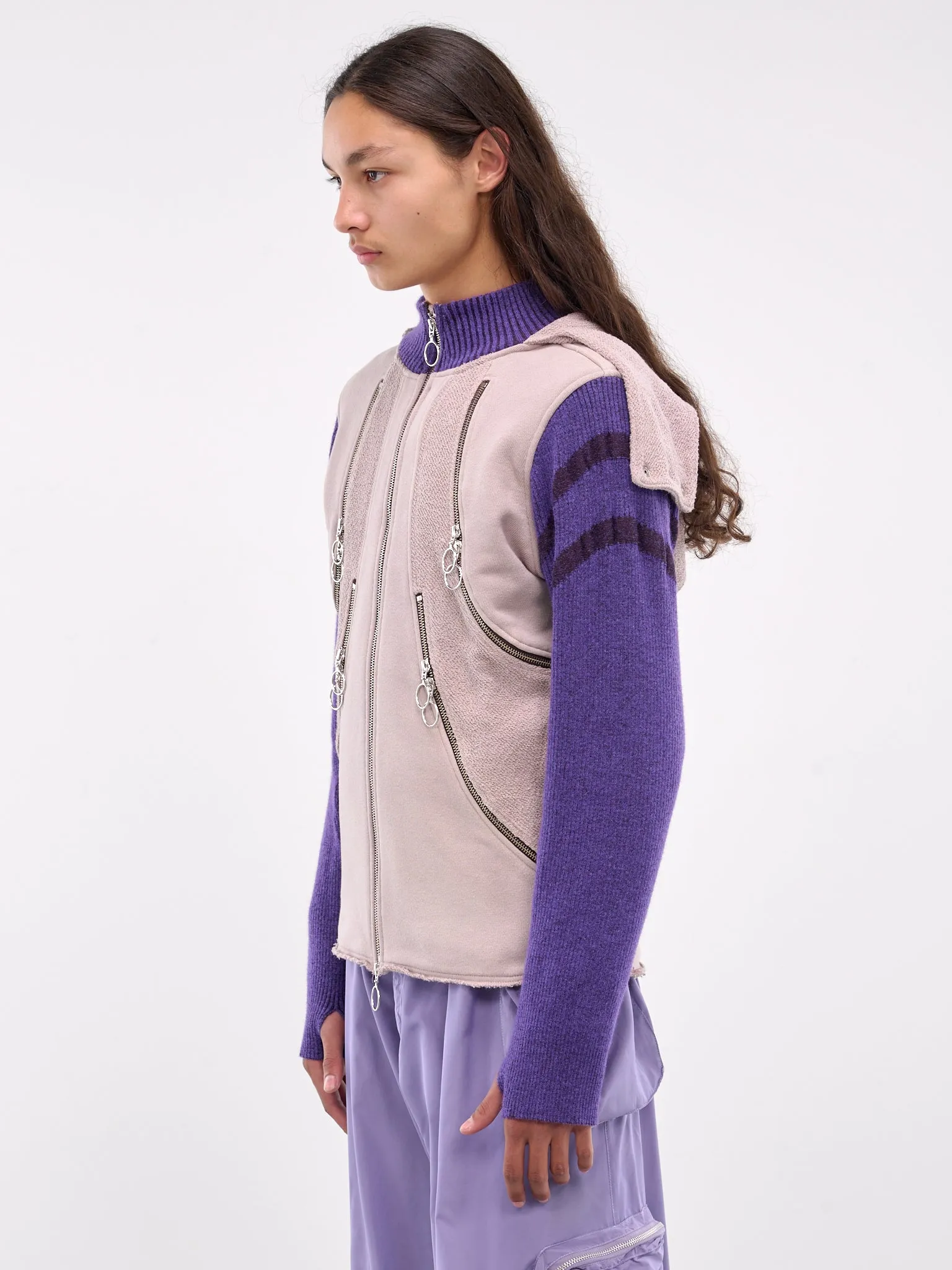 Hybrid Jersey & Mohair Zip Hoodie (HYBHOOD-GREY-BODY-PURPLE-KNIT)