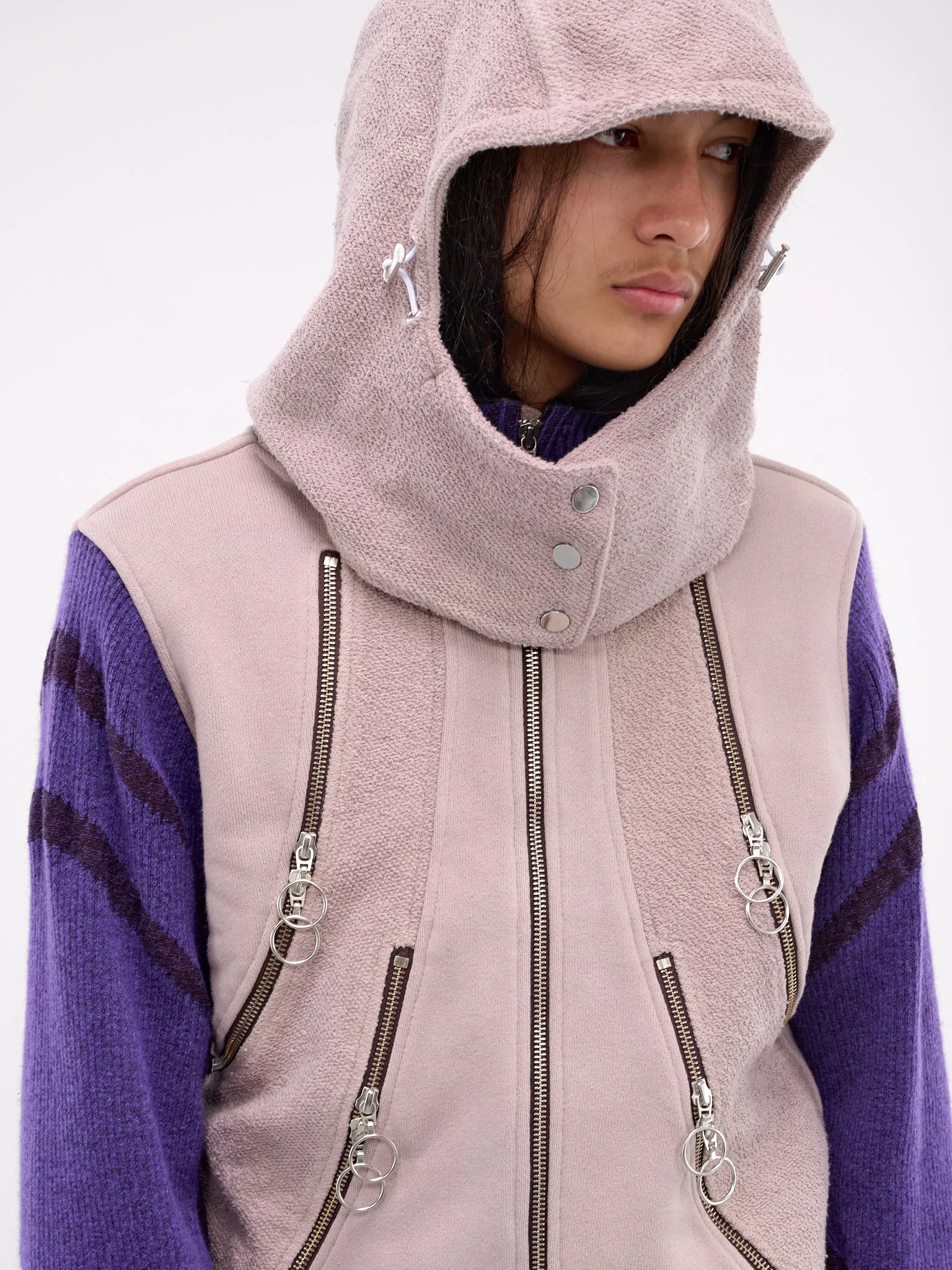 Hybrid Jersey & Mohair Zip Hoodie (HYBHOOD-GREY-BODY-PURPLE-KNIT)