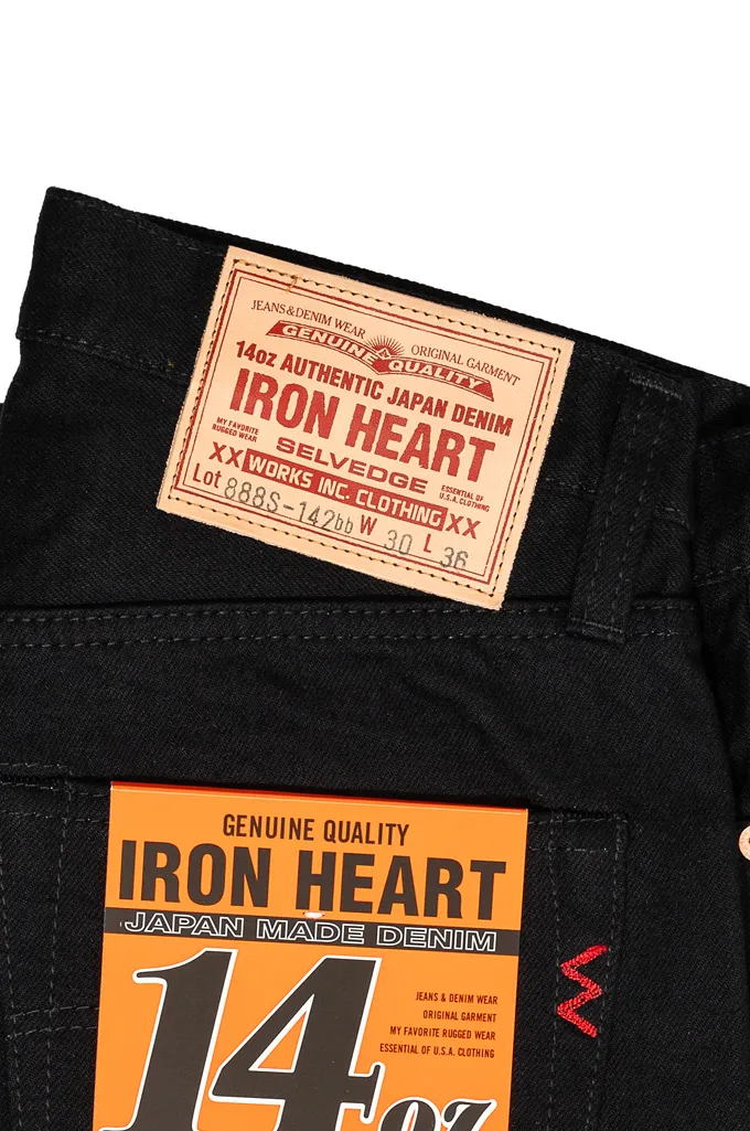 Iron Heart 888s-142bb Jeans - 14oz High-Rise Straight Tapered Black/Black Denim