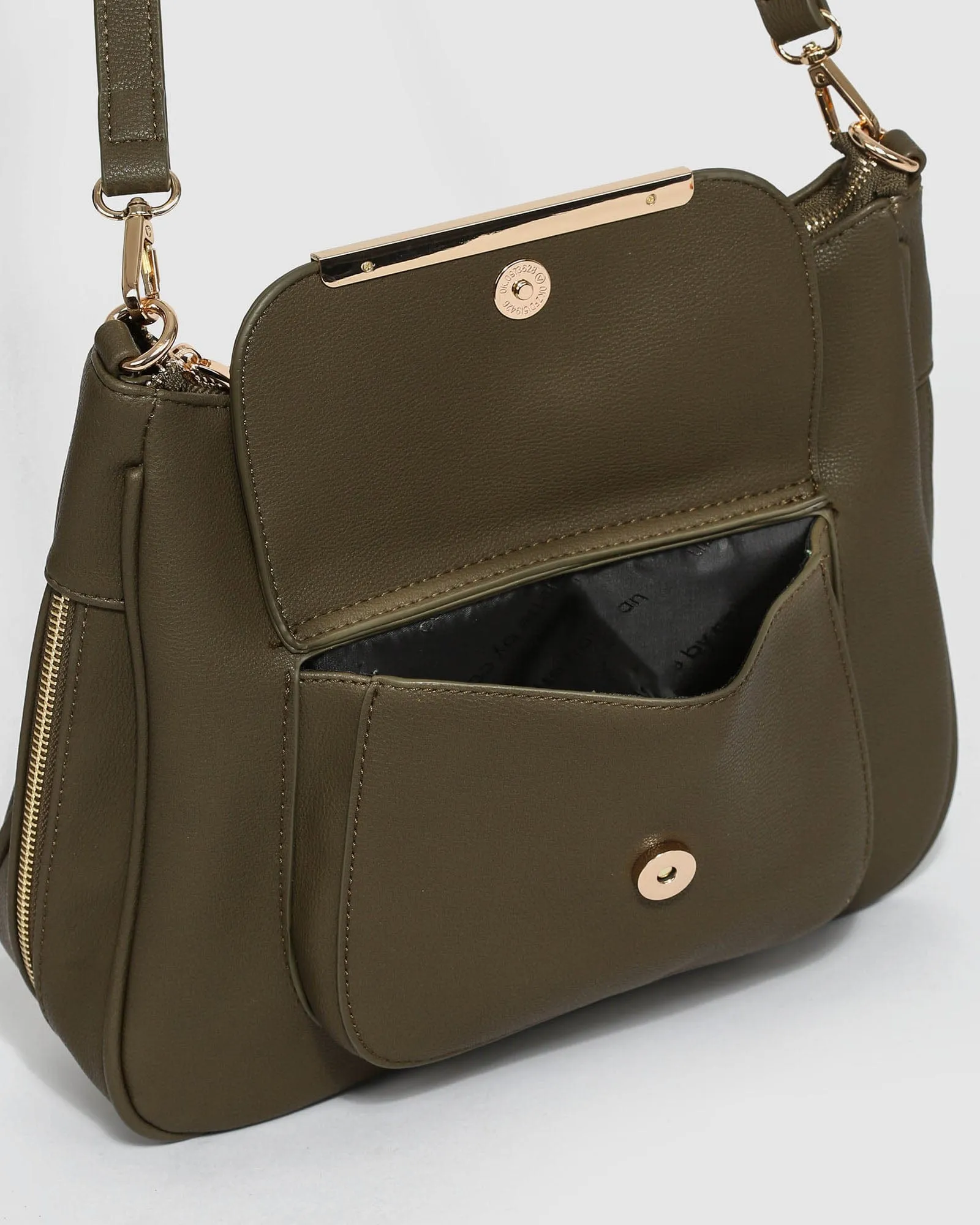 Khaki Gina Zip Crossbody Bag