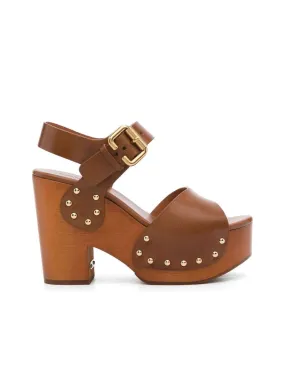 Leather High Block Heel Sandals