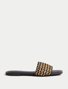 M&S Women's Striped Flat Mules - 3 - Black Mix, Black Mix