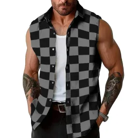 Men's Casual Checkerboard Sleeveless Tank Top 49677108TO